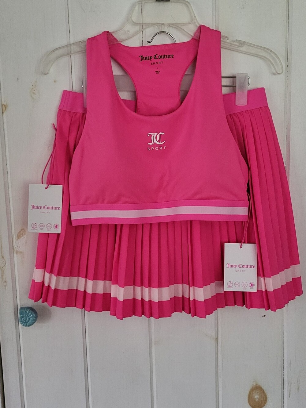 Pink Sports Bra Pleated Skirt Skort Tennis Pickle Ball Set